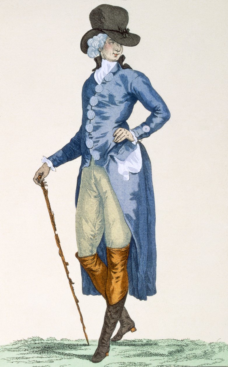 ルボーの彫刻が施された精巧なブルーコートを着たロイヤルハウスのマスター、「Galeries des Modes et Costumes Francais」c.1778-87のプレートNo.256 作： フランソワ・ルイ・ジョセフ・ワトー
