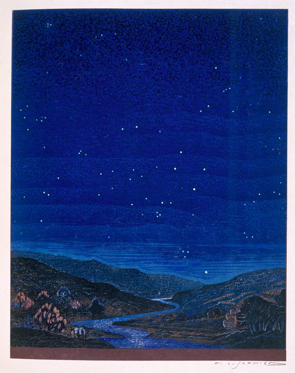 夜行性の風景、ラドヤードキプリングの「キム」のイラスト、1930 作： フランソワ・ルイス・スミス