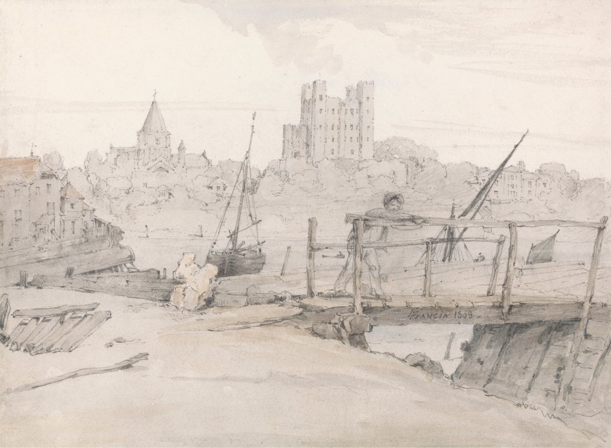 Vista sudeste do Castelo de Rochester e da Catedral 作： フランソワ・ルイ・トーマス・フランシア