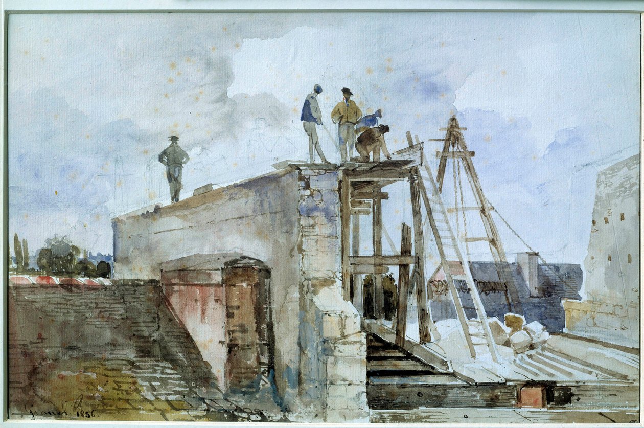 研究所のグラネの窓から見た建設中の家の工事現場。フランソワ・マリウス・グラネ（1775-1849）の水彩画。19世紀。薄い。0.25x0.38 m パリ、ルーヴル美術館 作： フランソワ・マリウス・グラネット