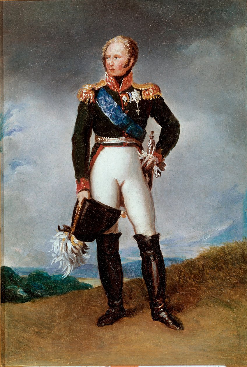ロシア皇帝アレクサンドル1世（1777-1825）の足元の肖像 フランソワ・ジェラール（1770-1837）の絵 日0,32x0,24 m ヴェルサイユ宮殿、シャトー美術館（Musee du chateau 作： バロン・フランソワ・パスカルサイモン・ジェラール