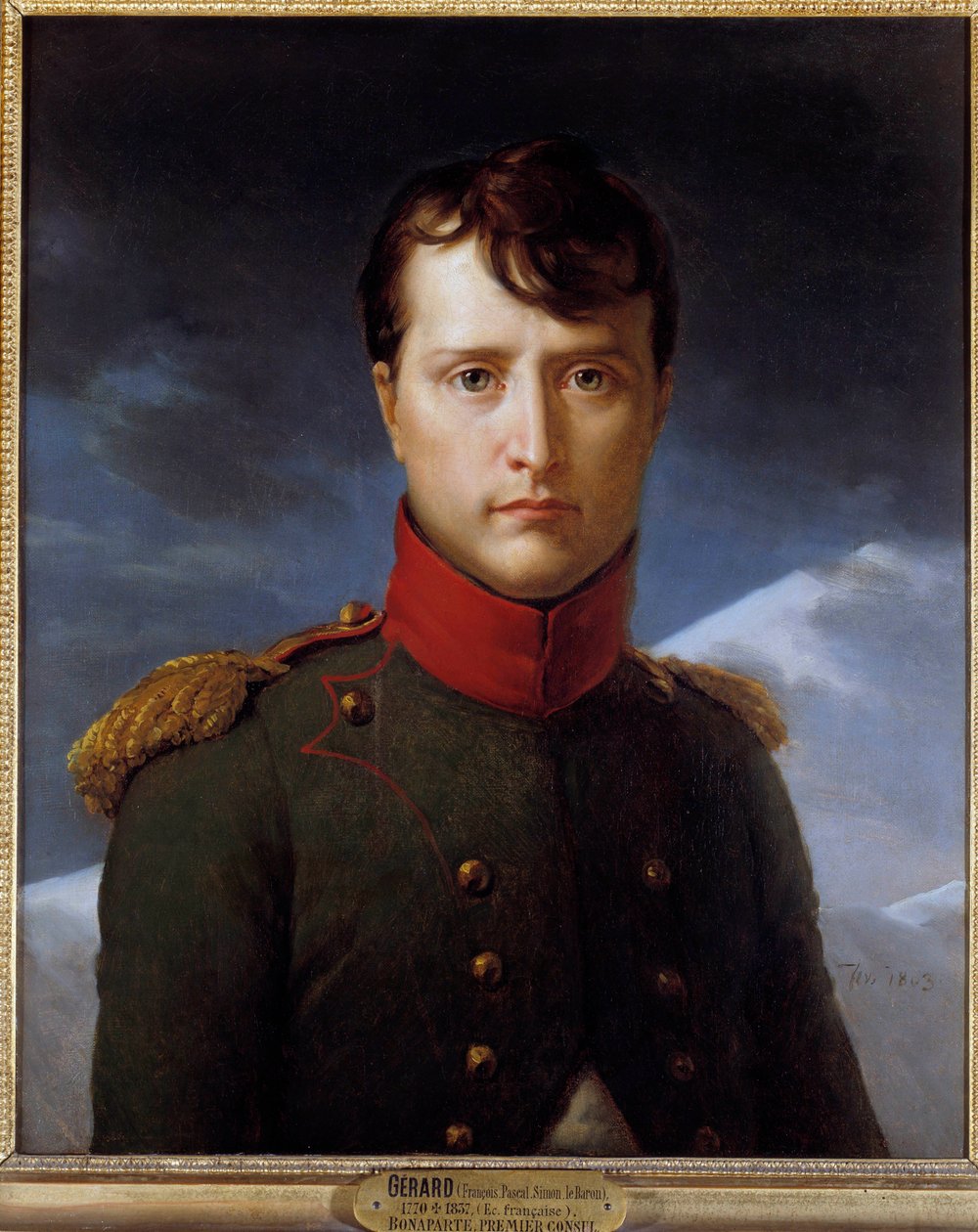ナポレオン・ボナパルト（1769-1821）の第一執政官としての肖像 フランソワ・ジェラール（1770-1837）による絵画 1803年 日。0,62x0,53 m Chantilly, musee Conde - 第一執政官としてのナポレオン・ボナパルト（1769-1821）の肖像 - フランソワ・ジェラール（1770-1837）による絵画、油絵 作： バロン・フランソワ・パスカルサイモン・ジェラール