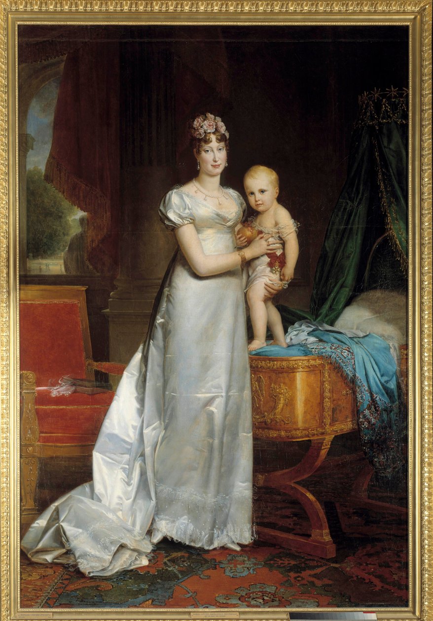 印象的なマリー・ルイーズ（1791-1847）とローマ王の肖像 フランソワ・ジェラール（1770-1837）の絵画 1813.薄暗い。2,40 x 1,62 m. Versailles, Musee du Chateau - 皇后マリー・ルイーズ（1791-1847）とローマ王の肖像。フランコによる絵画 作： バロン・フランソワ・パスカルサイモン・ジェラール