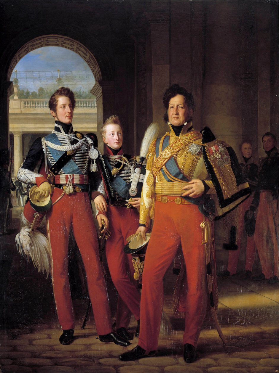 オルレアン公ルイ=フィリップ1世（1773-1850）とその息子たち（シャルトル公とヌムール公）の肖像画 フランソワ・ジェラール（1770-1837）の後に描かれたルイ・エルサン（1777-1860）の肖像画 1832年日 2 作： バロン・フランソワ・パスカルサイモン・ジェラール