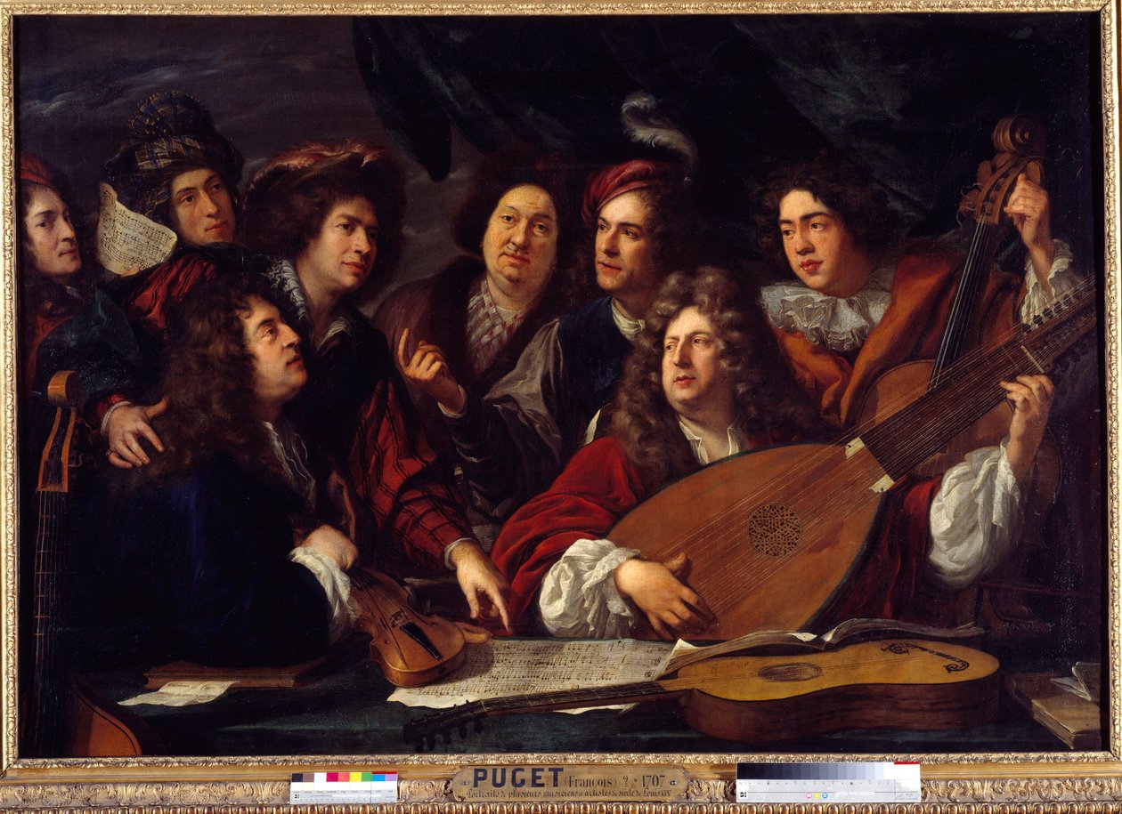 音楽家の会合 絵画 フランソワ・ピュジェ（1651-1707）1688年 日1,47×2,12メートル 作： フランソワ・ピュージェ