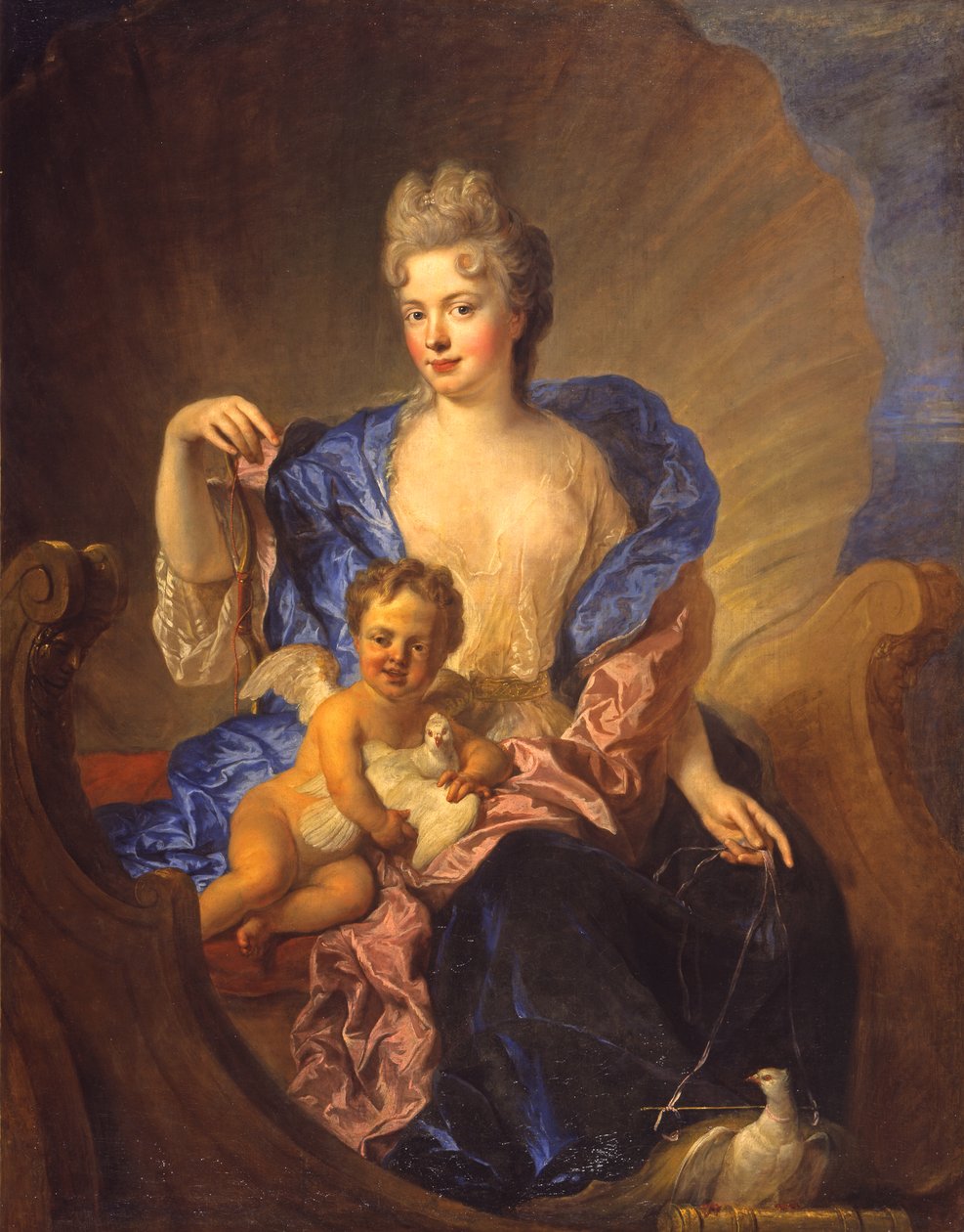 1712年から1715年頃のヴィーナスとキューピッドとしてのフォン・コーゼル伯爵夫人と彼女の息子（キャンバスに油彩） 作： フランソワ・ド・トロイ