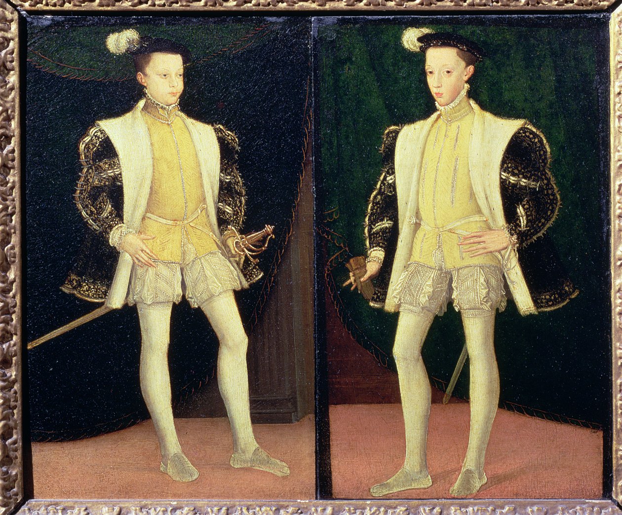 左から右にフランスのフランシスII（1544-60）とチャールズIX（1550-74） 作： クルーエのフランソワワークショップ