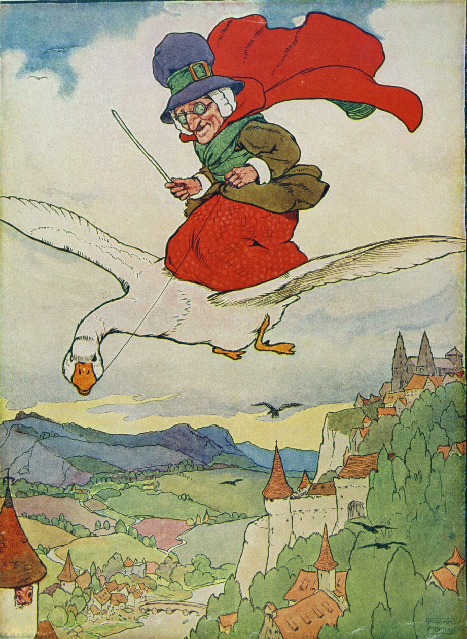 &39;My Nursery Story Book&39;（パブ）の老婆グース。ブラッキーウントソン（ブックイラスト） 作： フランク・アダムス