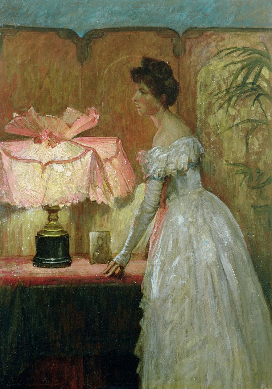 女性とのインテリアのランプライト研究、1891 作： フランク・ディクシー