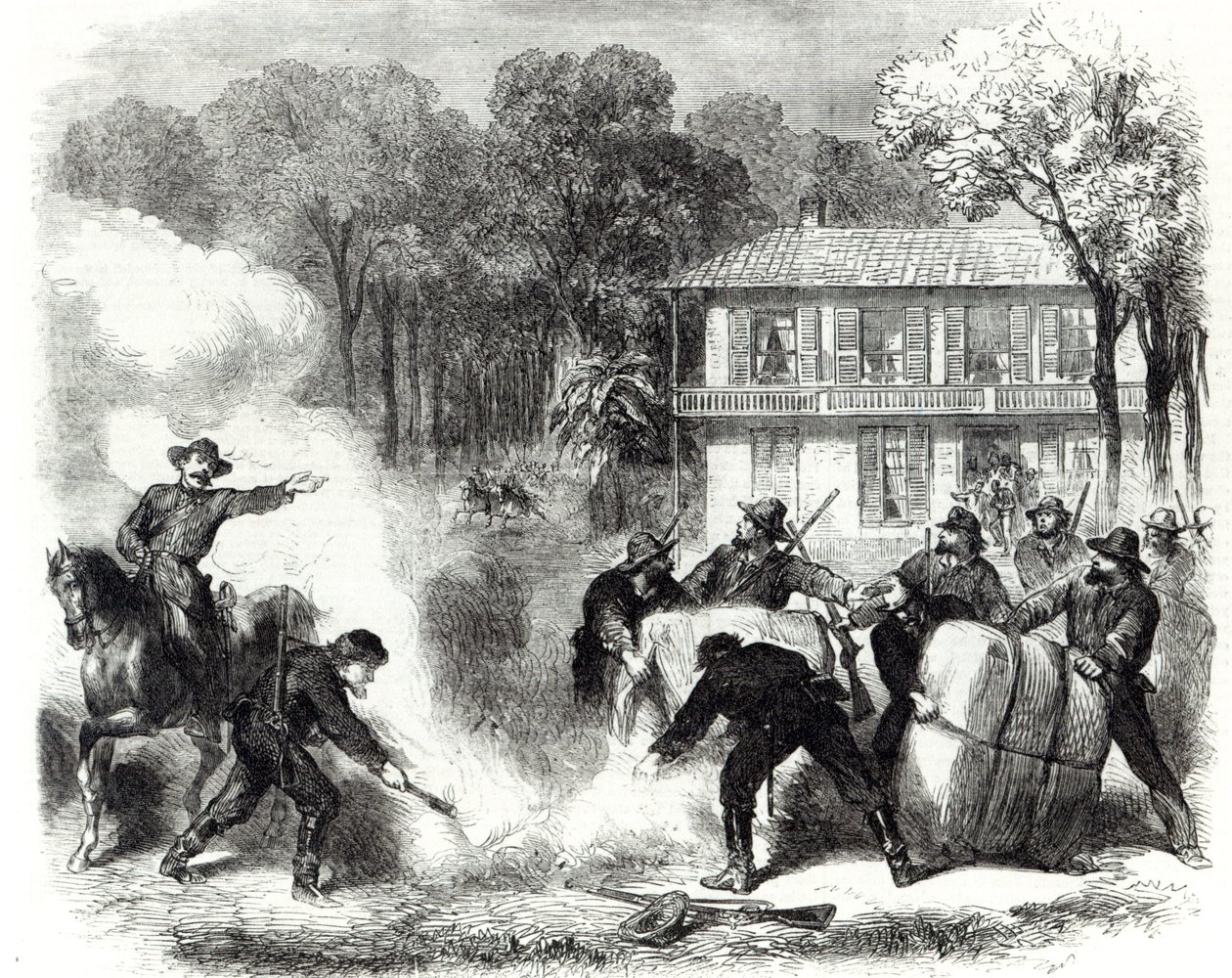 1862年の南北戦争中に連邦スカウトに驚かされたメンフィス近くの南軍の綿棒 作： フランク・ヴィゼテリー