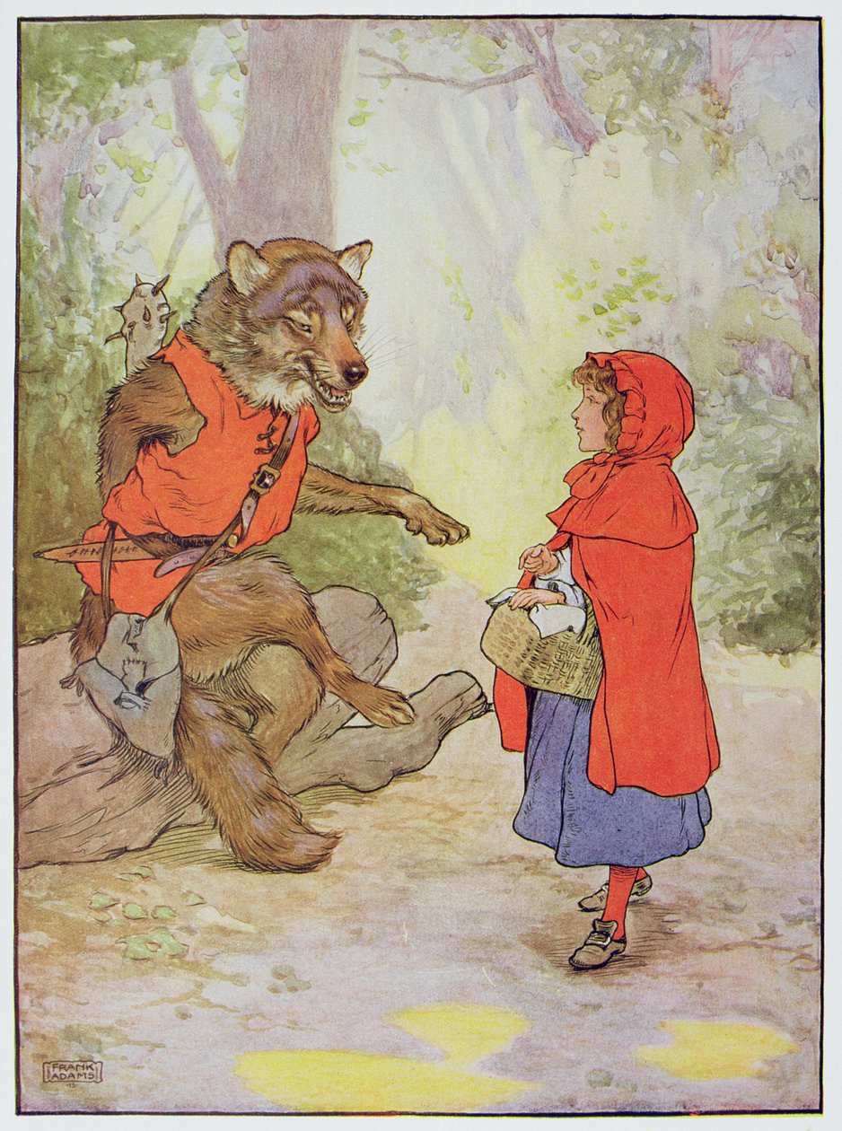 赤ずきんと狼、フランク・アダムスの「美しい童謡、物語と絵の本」のイラスト、Blackie und Sonから出版 作： フランク・アダムス