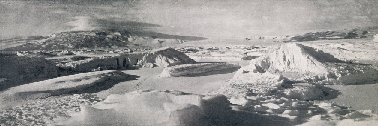 ケウトリッツ氷河下部、融雪水の影響、1911年、1913年 作： フランク・デベンハム