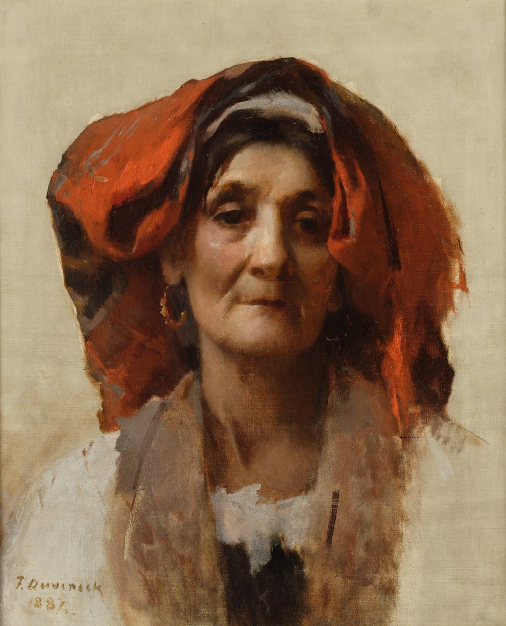 イタリアの女性の頭、1887 作： フランク・デュベネック