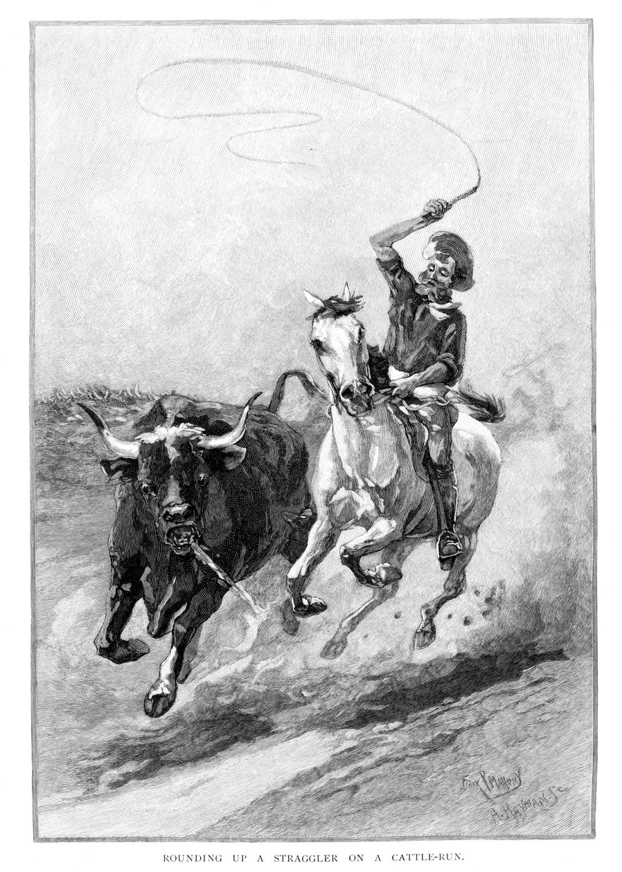 1886年、オーストラリアのキャトルランでストラグラーを切り上げる 作： フランク・P・マホニー