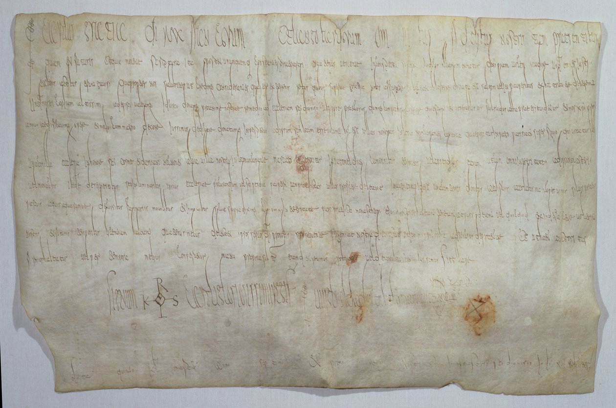 シャルルマーニュ皇帝（742-814）がモノグラムで署名した文書（ベラム紙） 作： フランクの学校