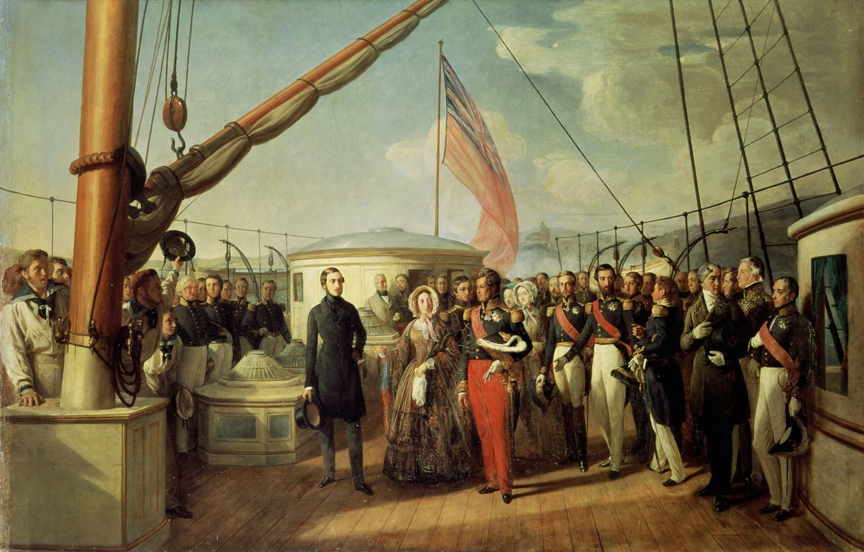 1844年9月2日、ルトレポーでルイフィリップI（1773-1850）とビクトリア女王（1819-1901）が出会った 作： フランソワ・オーギュスト・ビアール