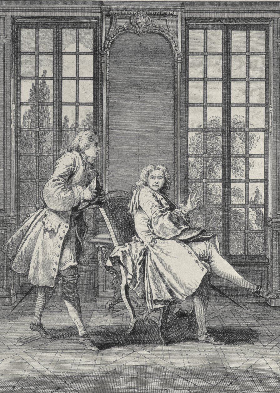 モリエール（1622-73）の「Le Misanthrope」のシーン、Laurent Carsによって彫刻 作： フランソワ・ブーシェ