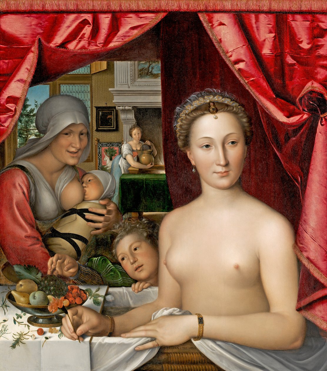 お風呂の女性、1571年 作： フランソワ・クルーエ