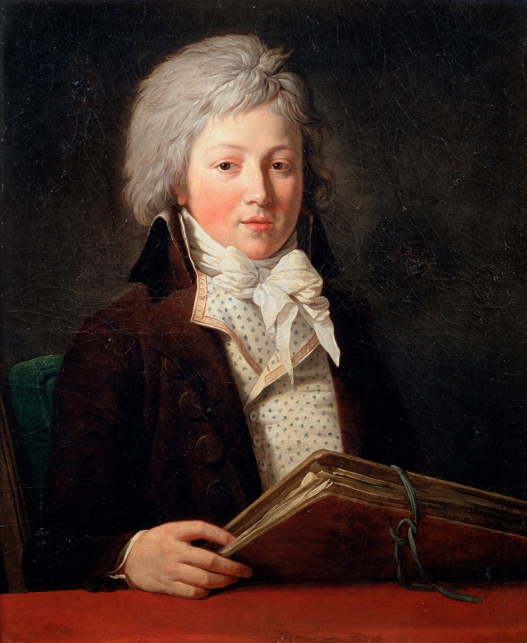1791年、絵が入ったフォルダを保持している若い男の肖像。 作： フランソワ・アンドレ・ヴァンサン