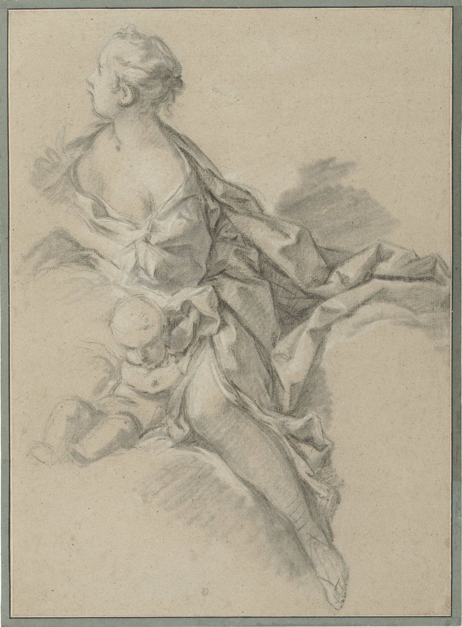 女性の研究 (Clytia); 「アポロンとクリティア」シリーズ「Les Amours des Dieux (1747-1750)」の 9 番目のタペストリー作品の準備習作 作： フランソワ・ブーシェ（のワークショップ）