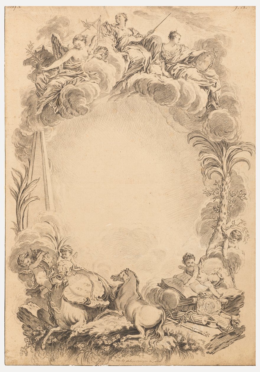 ウィリアム・アール・カウパー (ca. 1665-1723) を称えるエスカッションのデザイン 作： フランソワ・ブーシェ