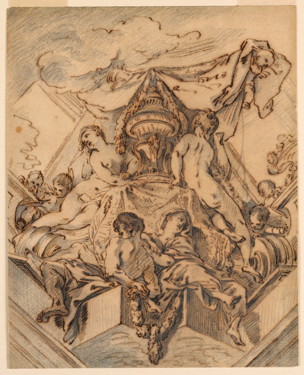 素描、絵画天井のコーナー・モチーフの計画、1740年 作： フランソワ・ブーシェ