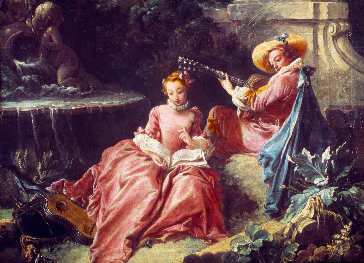 La lecon de musique フランソワ・ブーシェ（1703-1770）の絵画。18世紀。パリコニャック美術館 Jay 作： フランソワ・ブーシェ