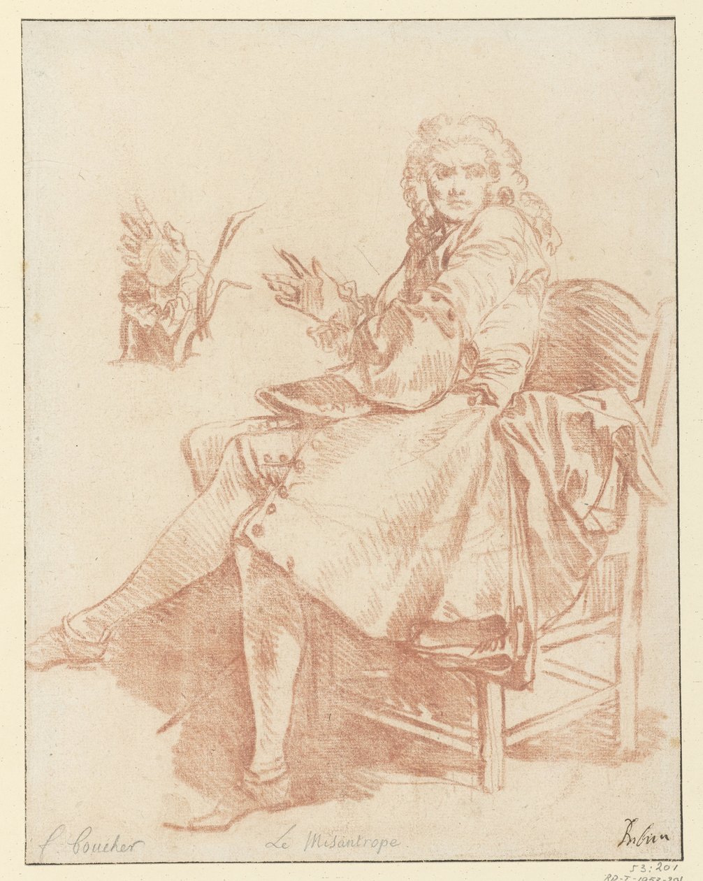 アルセステの勉強 モリエールの作品の 1734 年版 (vol. III、p. 341) からの Le Misanthrope のイラストのデザイン (シリーズ タイトル) 作： フランソワ・ブーシェ