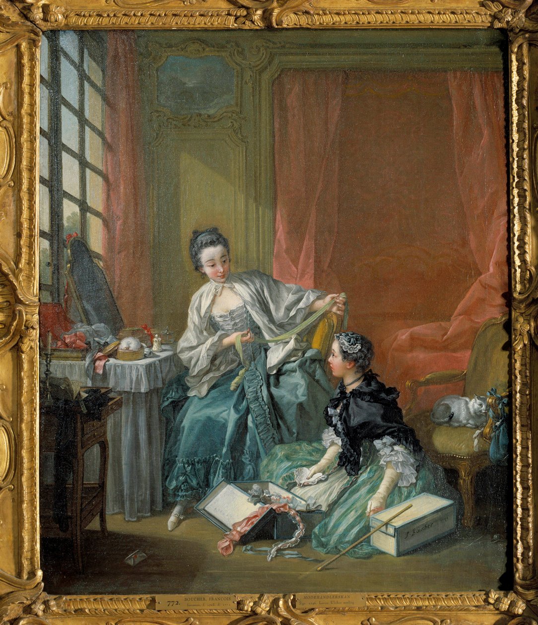 ファッション商人 フランソワ・ブーシェ（1703-1770）の絵画。1746.ストックホルム国立博物館 作： フランソワ・ブーシェ