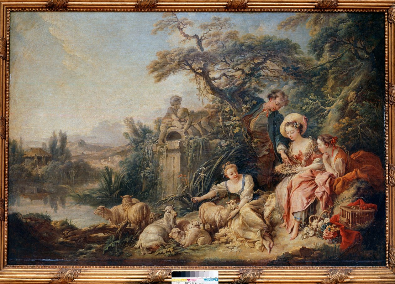 フランソワ・ブーシェ（1703-1770）の「羊飼いの巣」の絵 作： フランソワ・ブーシェ