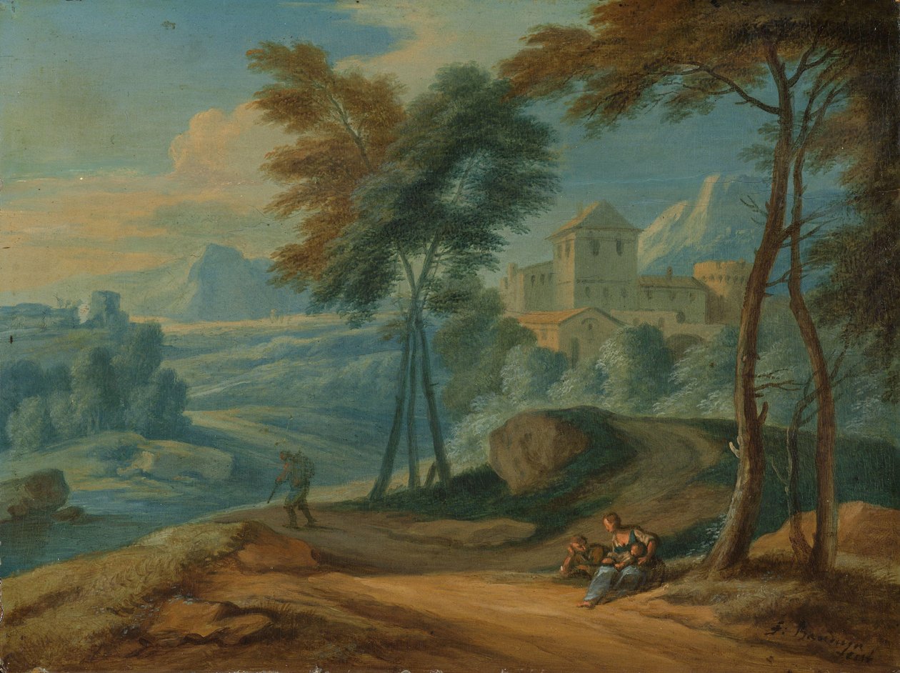 樹木が茂ったイタリア風の風景と人物 作： Francois Boudewyns