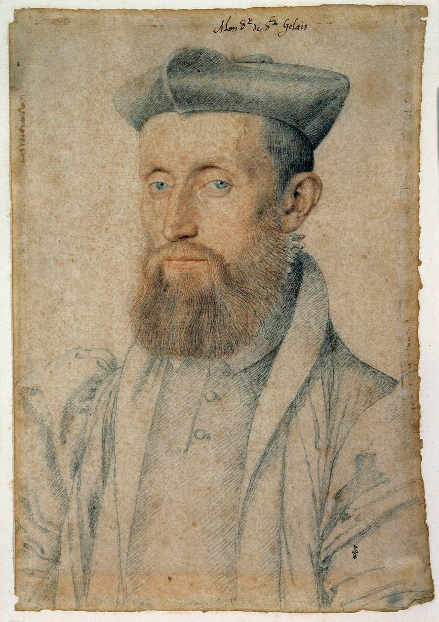 フランスの詩人、Mellin de Saint-Gelais（またはSaint Gelais, Saint Gelays, Saint Gelays, Sainct Gelais）（1495-1558）の肖像。クルエ・フランソワ（1515-1572）による血と黒い石を使ったドローイング、1500年頃。シャンティイ、コンデ美術館 作： フランソワ・クルーエ