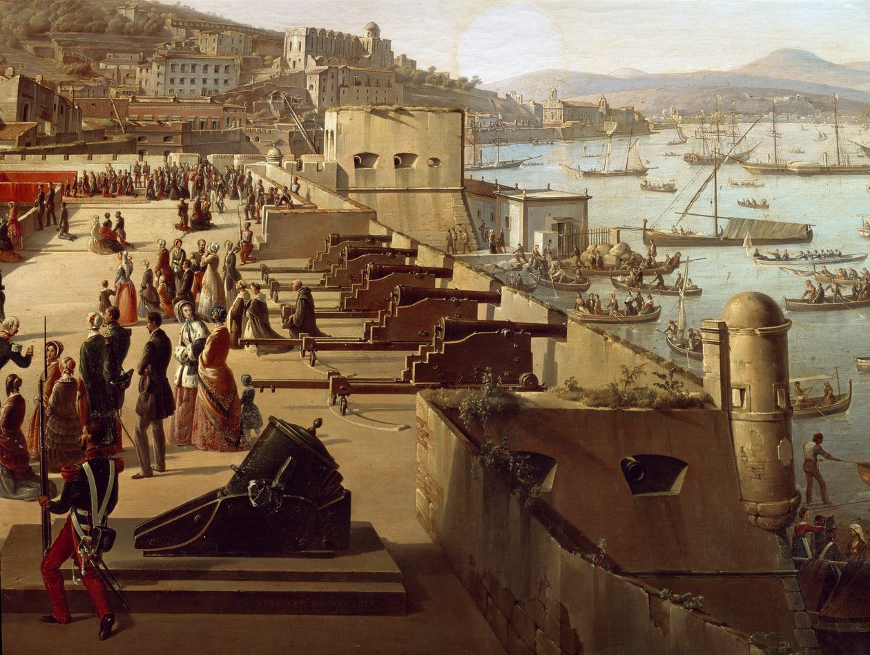 ディテール要塞の銃。フランツ・ヴェルヴロート（1795-1872）による絵画 ナポリ、サンマルティーノ国立博物館 作： フランソワ・ヴェルヴロエ