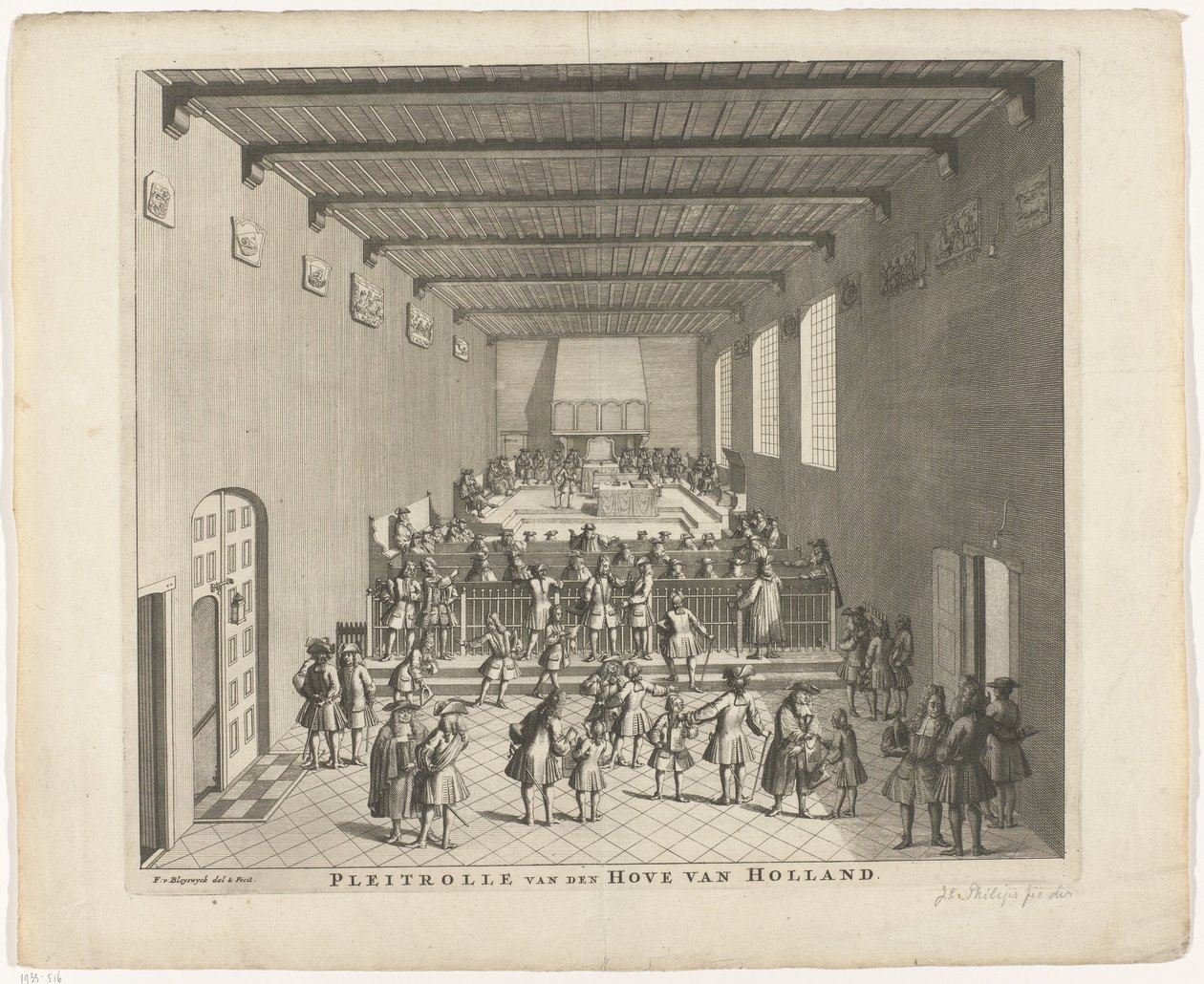 開廷中のオランダ裁判所、1700年頃 Pleitrolle van den Hove van Holland (オブジェクトのタイトル) 作： フランソワ・ヴァン・ブレスウェイク