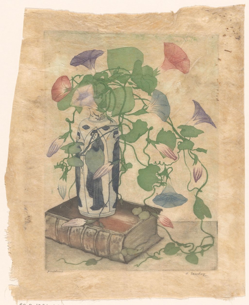 土器の花瓶のヒルガオ 作： Frans Everbag（アーティストによる署名）