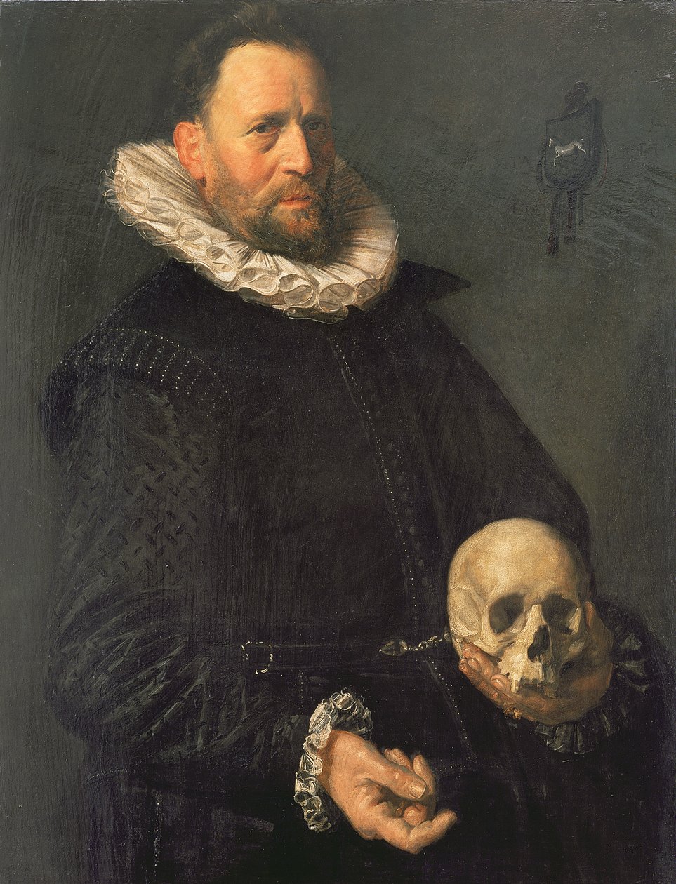 頭蓋骨を持つ男の肖像、c.1611-12（パネル） 作： フランス・ハルス