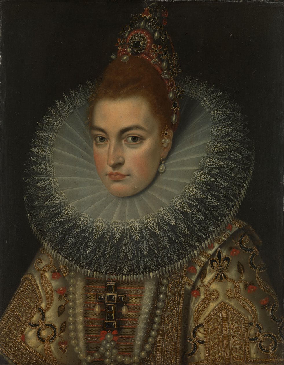 大公イザベラ クララ ユージニア (1566-1633) の肖像、スペインのインファンタ 作： フランス・プルビュス（II）（のワークショップ）