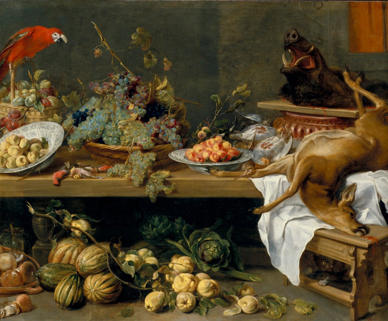 果物、野菜、死んだジビエのある静物画 作： フランス・スナイデルス