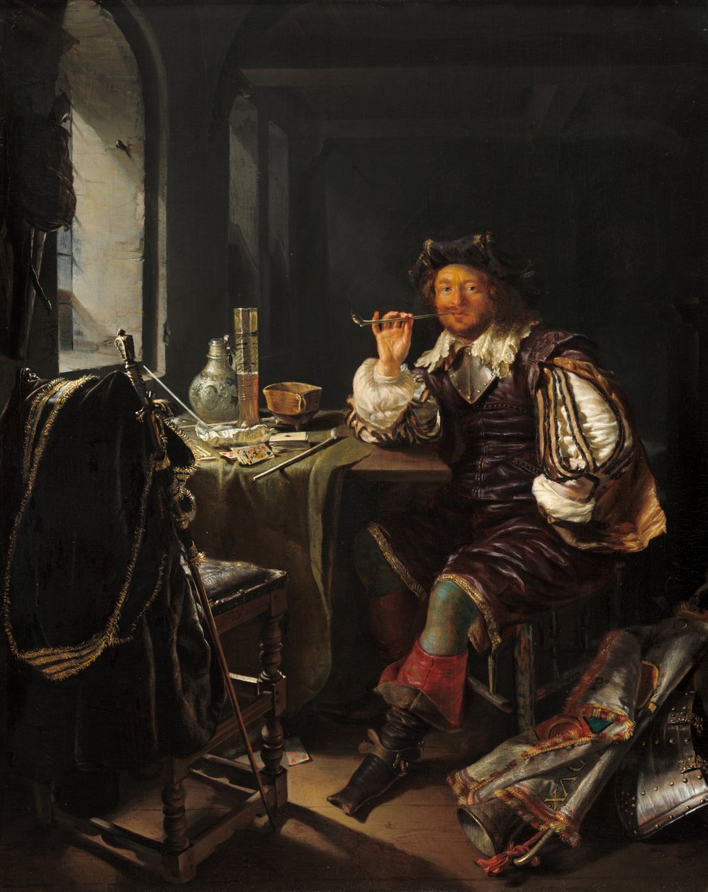 パイプを吸う兵士、c。 16571658。 作： フランス・ファン・ミーリス