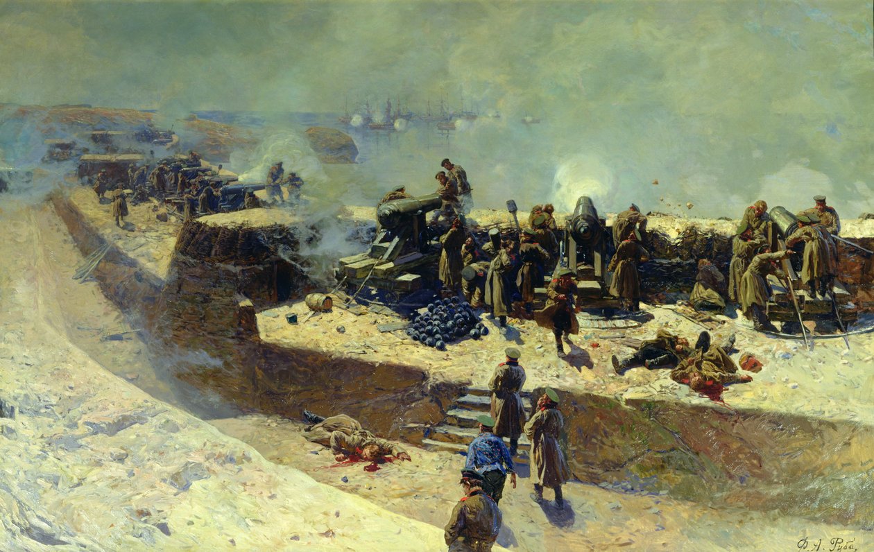 1854年、1905年10月5日に英仏艦隊を攻撃するアレクサンダーのバッテリー 作： フランツ・ルーボー