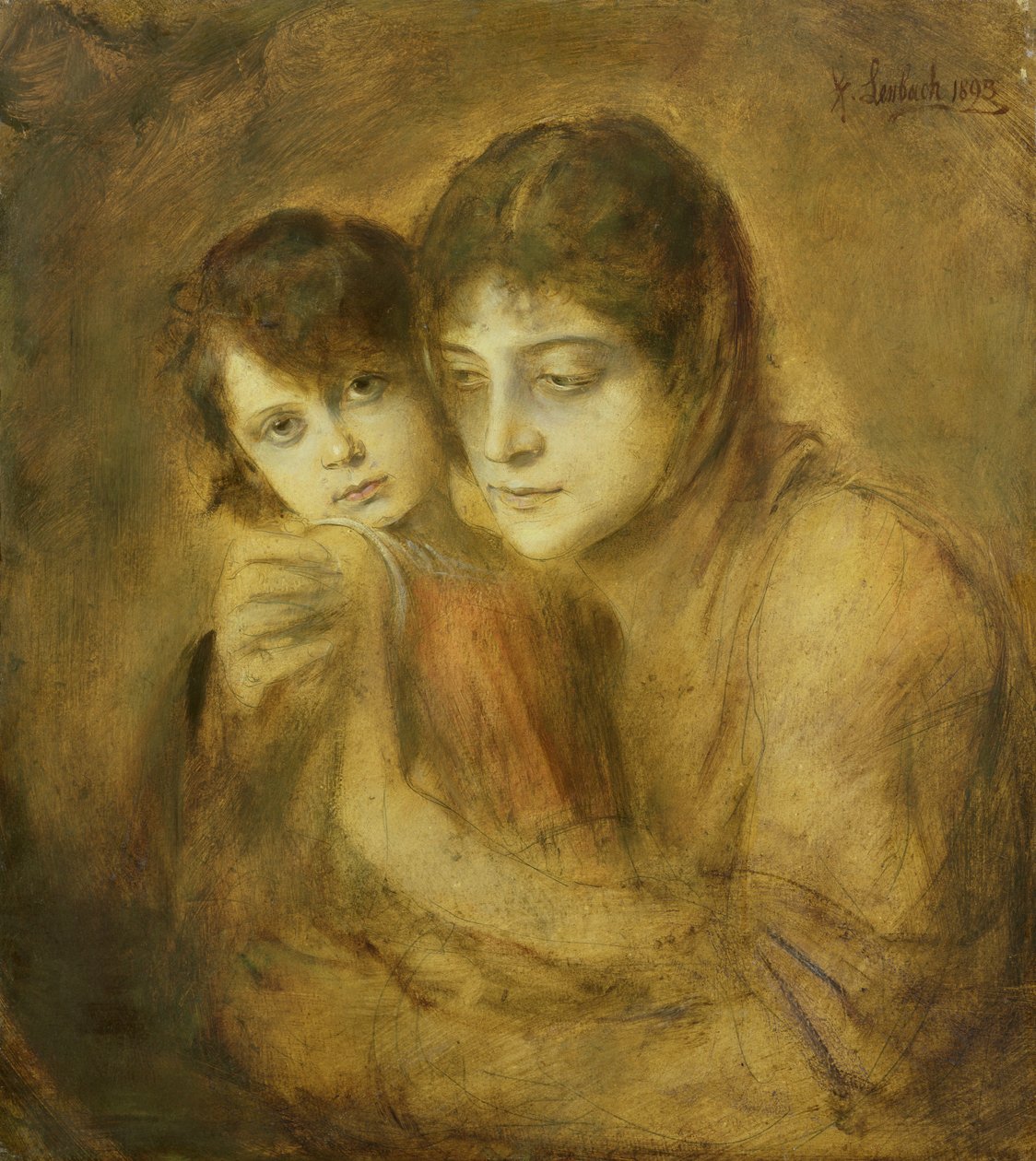母と子、1893年（紙に油彩） 作： フランツ・セラフ・フォン・レンバッハ