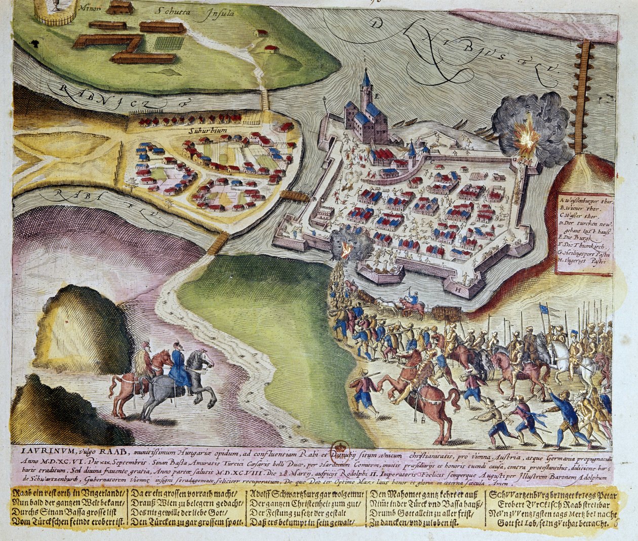 1598年3月28日、アドルフ・シュヴァルツェンベルクによるラーブの占領。1653年 フランツ・ホーゲンベルク（1535-1590）による版画。 作： フランツ（後）ホーヘンベルフ