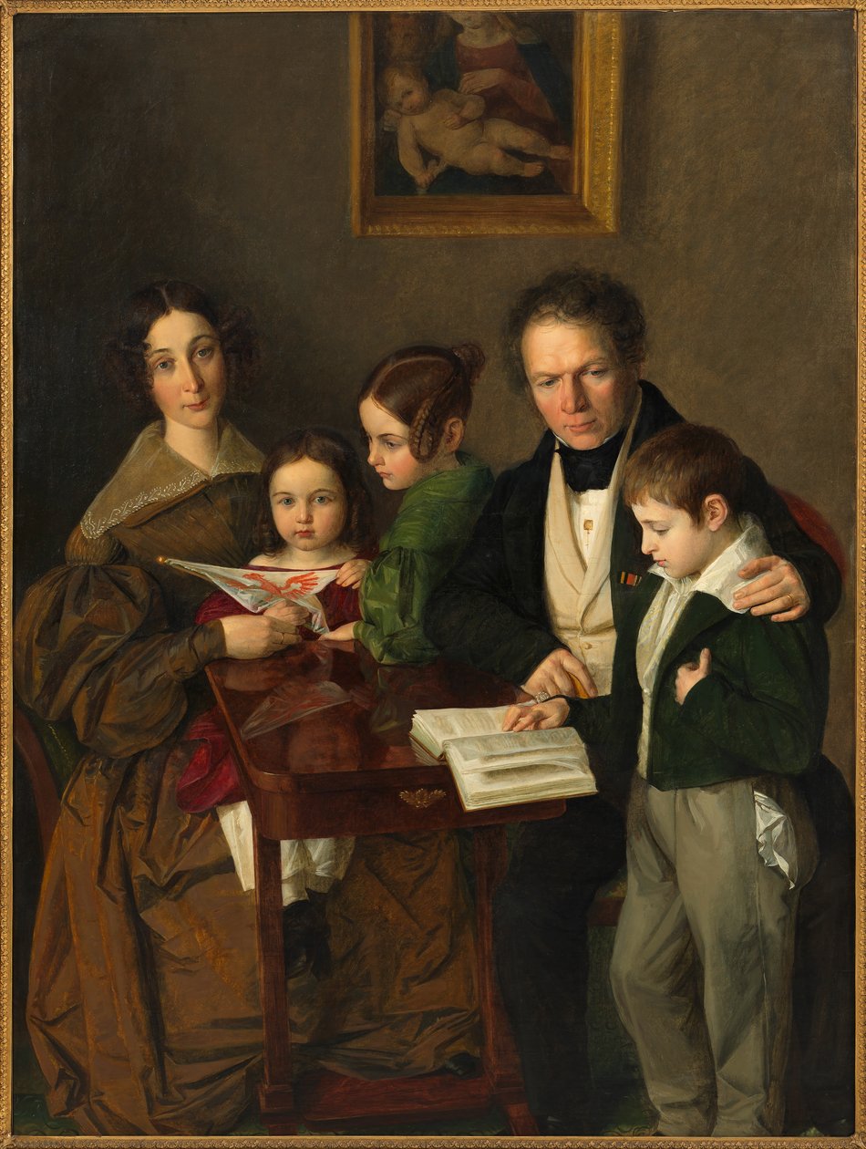 作曲家 Johann Baptist Gänsbacher 1778-1844 とその家族、1838 年頃。 作： フランツ・アントン・ステッチャー
