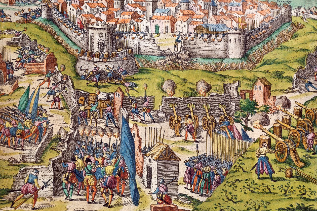 シャルトルを包囲するコンデ軍、1568年3月、フランツ・ホーゲンベルク（1535-1590）の彫刻、フランス 作： フランツ・ホーゲンベルク