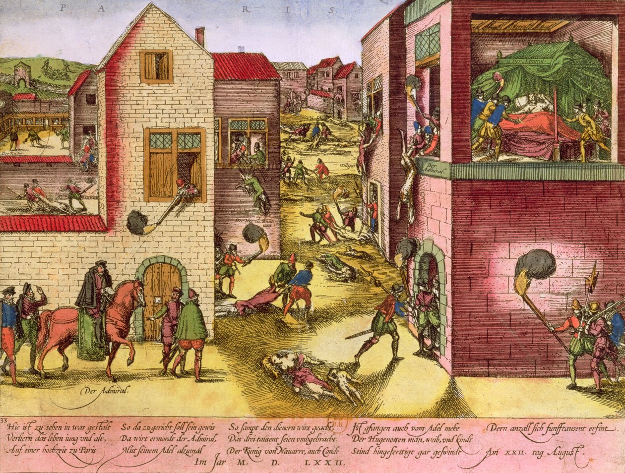 1572年の聖バーソロミュー虐殺の時のガスパルド2世デコリニー提督（1519-72）の死（bwについては158612を参照） 作： フランツ・ホーゲンベルク