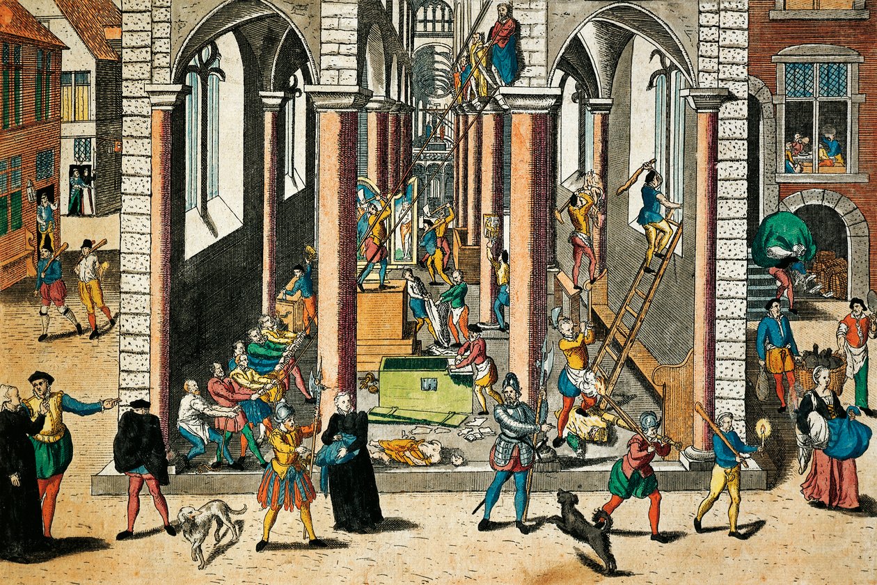 教会内の聖遺物や彫像の破壊（1566年4月）フランツ・ホーゲンベルク（1535～1590年）による彫刻、宗教戦争、フランス 作： フランツ・ホーゲンベルク