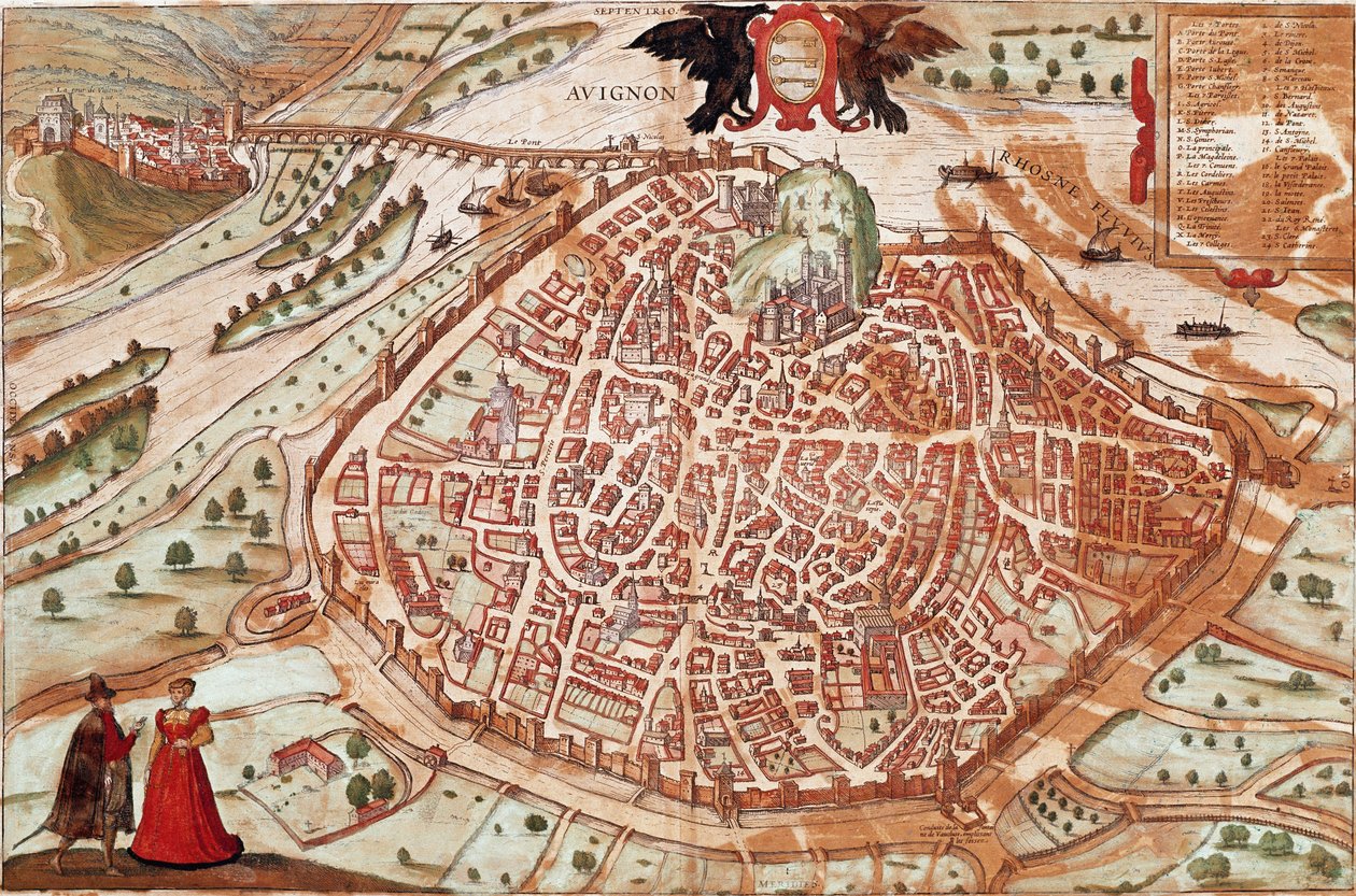フランス・アヴィニョンの地図（彫刻 作： フランツ・ホーゲンベルク