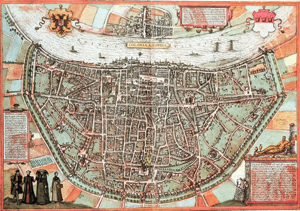 ドイツ・ケルンの地図（彫刻 作： フランツ・ホーゲンベルク