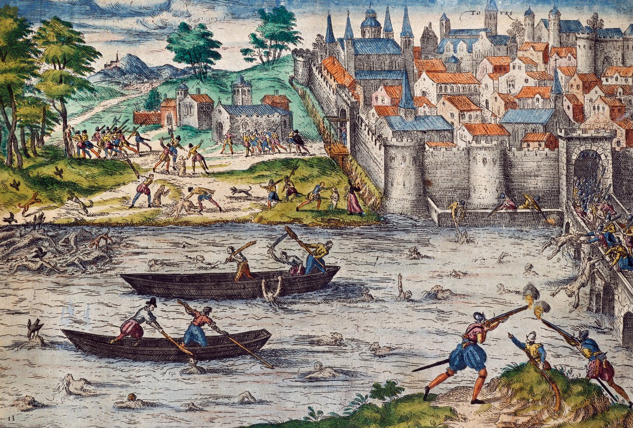 トゥールの虐殺、ユグノーに対する宗教戦争中の 1562 年 7 月、フランツ・ホーゲンバーグ (1535-1590)、フランスによる彫刻 作： フランツ・ホーゲンベルク