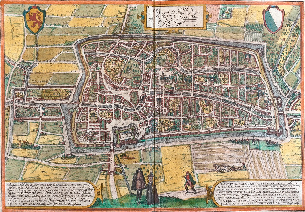 マーストリヒトの平面図（トライエクタム）、オランダ（銅版画 作： フランツ・ホーゲンベルク